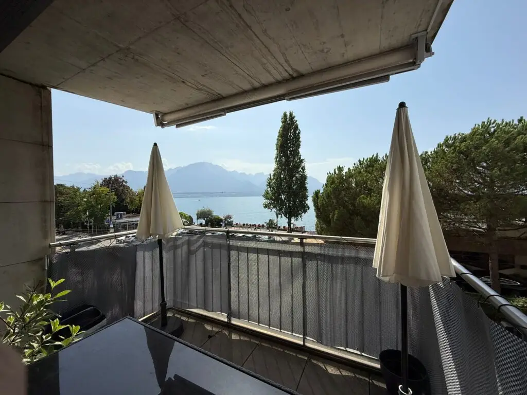 Balcony with lake view in apartment for sale on Grand Rue 54, Montreux, Switzerland